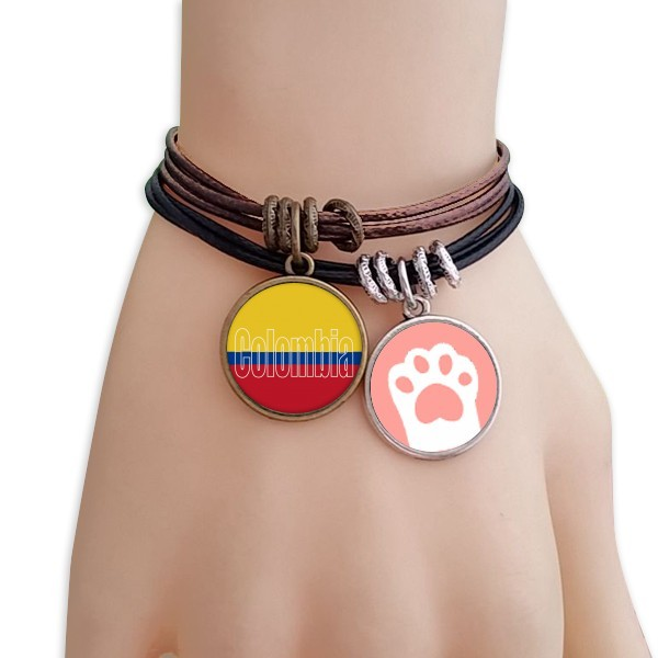 哥伦比亚国旗英文名黑棕手链对饰品猫咪礼物礼品