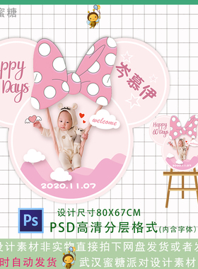 粉色米妮米老鼠宝宝宴生日宴派对照片迎宾牌姓名指示牌设计素材