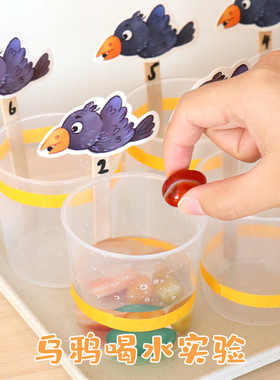 乌鸦喝水幼儿园科学区小实验区域投放材料蒙氏大班中班玩具环创