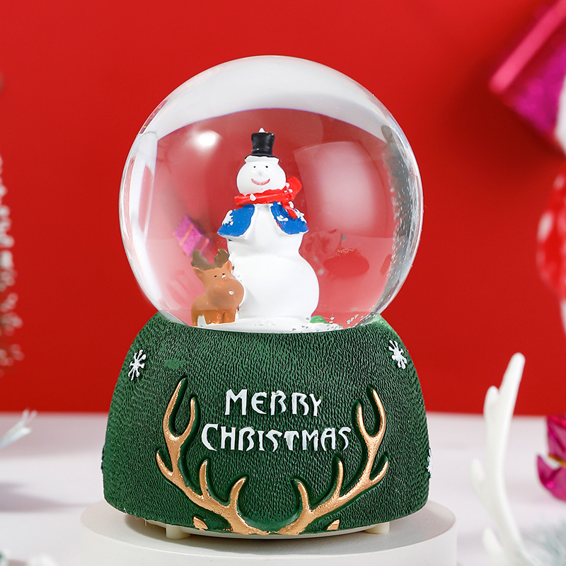 新款创意圣诞音乐盒水晶球圣诞节发光老人雪人装饰摆件八音盒礼物