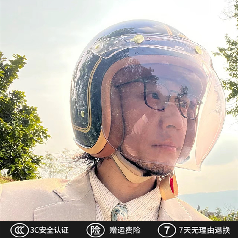 国标3C台湾复古头盔男摩托车电动车女骑行半盔机车踏板巡航安全帽