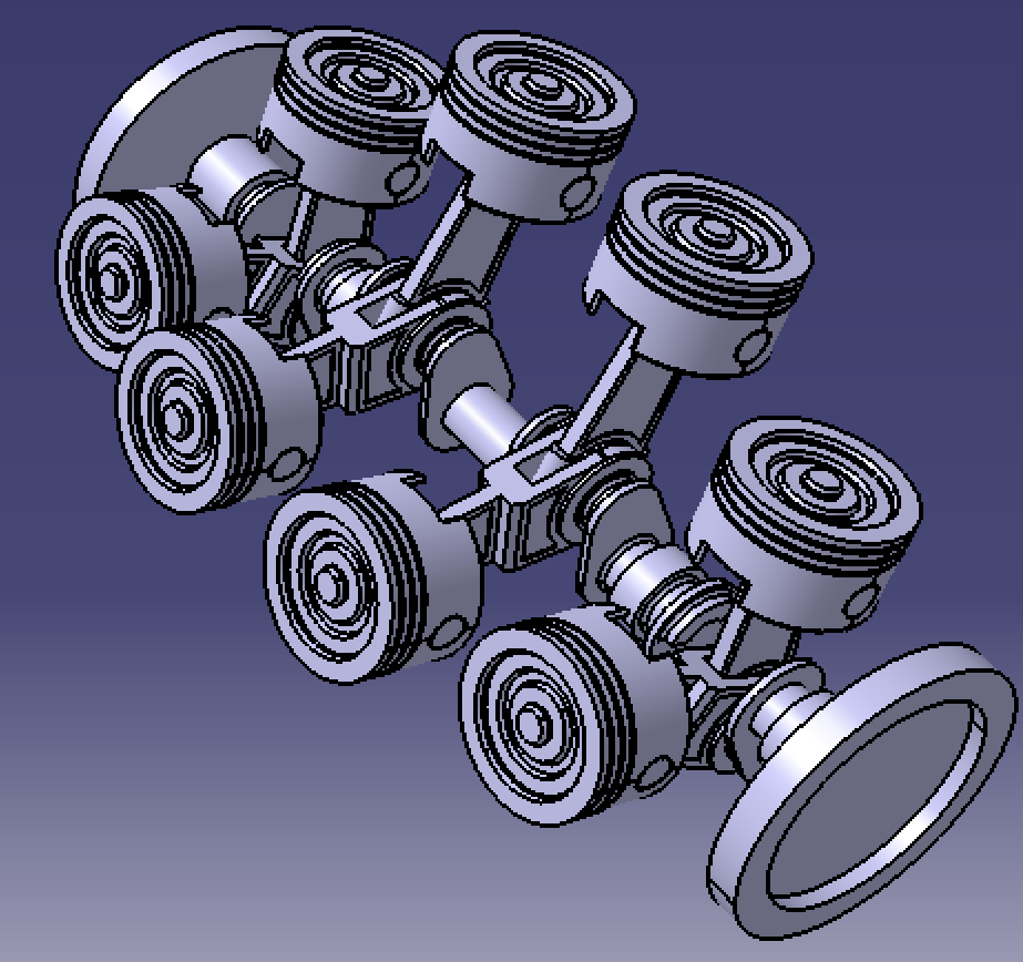 V8八缸发动机活塞连杆曲柄曲轴飞轮Catia含参3D三维几何数模型stp