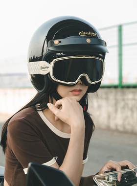 复古摩托车头盔3c认证安全帽电动车男士女士四分之三盔四季骑行盔