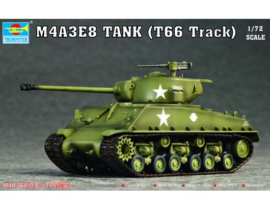 小号手 07225 胶粘拼装模型 1/72美国M4A3E8坦克 (T66履带)