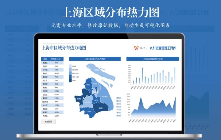 上海市区域分布热力图（智能图表一键生成）Excel表格模板各地