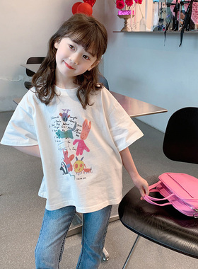 女童短袖T恤2024新款夏装儿童韩版宽松体恤宝宝夏季纯棉洋气上衣