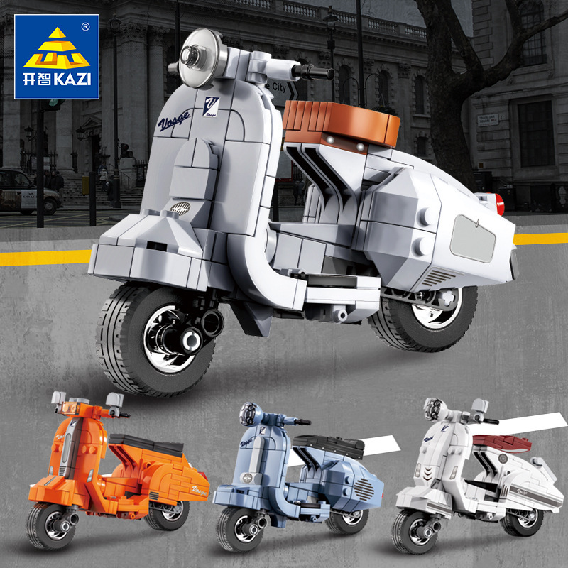儿童小颗粒积木玩具摩托车人气模型维斯帕4岁以上拼装益智组装车