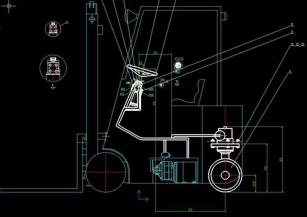 三支点叉车的液压操纵转向系统设计2D图机械CAD素材