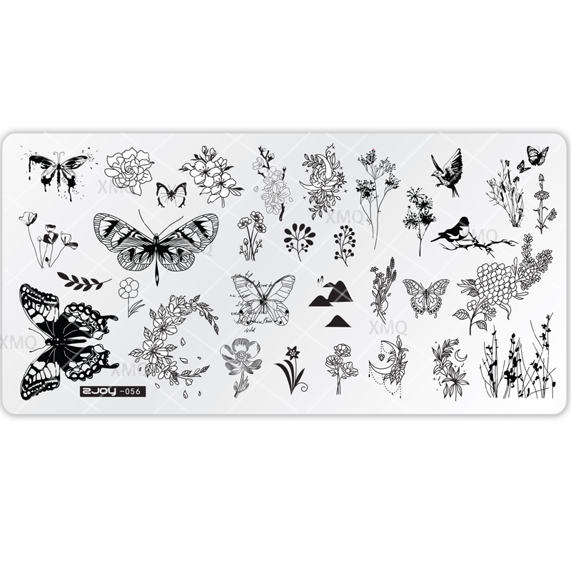 美甲印花板转印钢板模板蝴蝶花朵小鸟小图案精细花纹高品质包邮