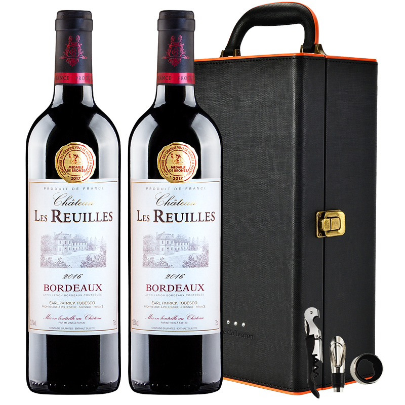 法国原瓶原装进口干红波尔多AOC等级莱乐斯城堡红葡萄酒双支礼盒