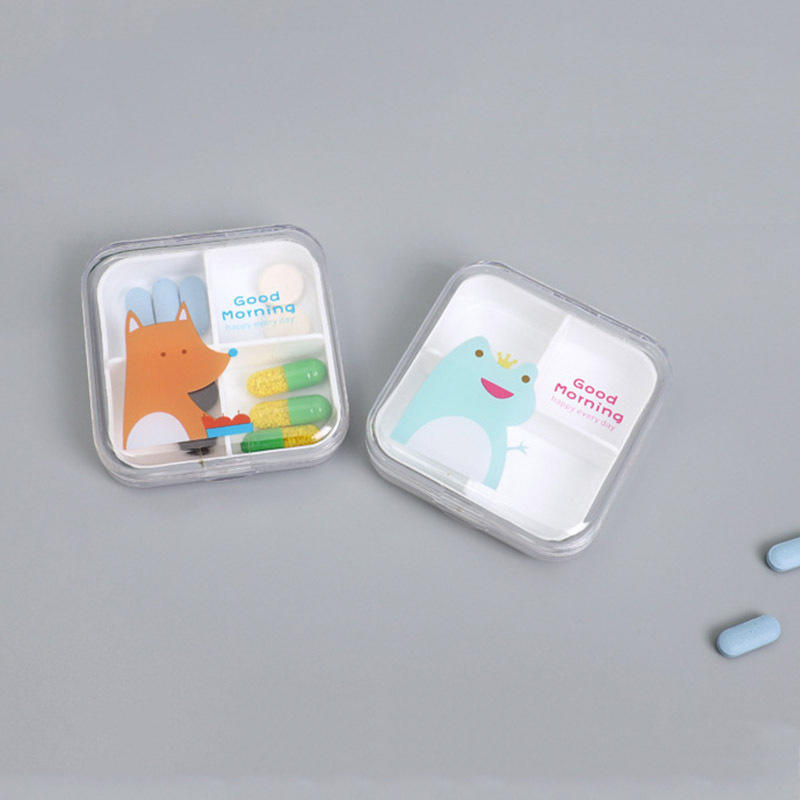 卡通便携式小药盒4格分药盒一周分装药盒随身迷你药品丸盒薬盒