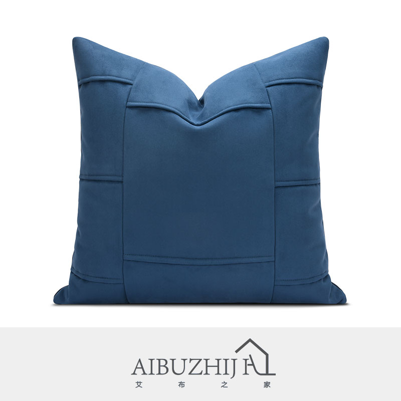 北欧现代简约轻奢沙发样板间蓝色拼接几何图形定制抱枕床头靠垫