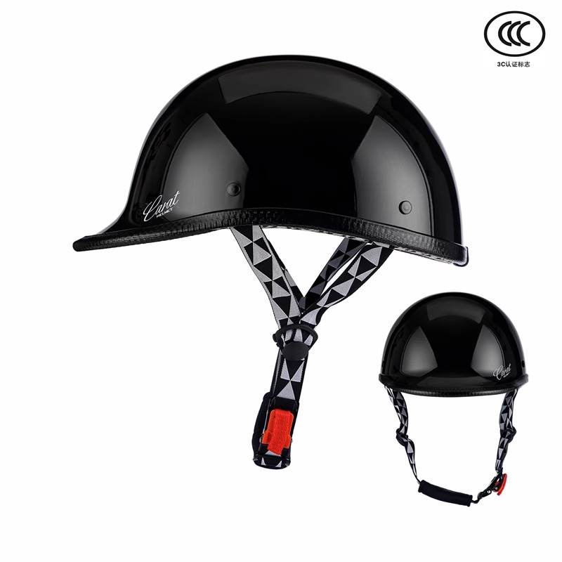 新款轻便半盔电动摩托车头盔男时尚简约哈雷骑士半盔3C认证机车帽
