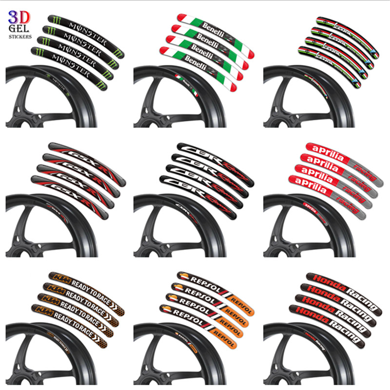 摩托车反光滴胶轮毂贴纸适用于铃木本田川崎3D立体汽车轮胎装饰贴