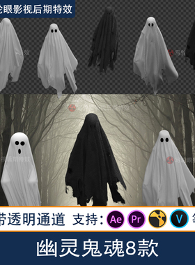 幽灵鬼魂亡灵动画视频素材恐怖万圣节AE/PR/抖音带透明通道alpha