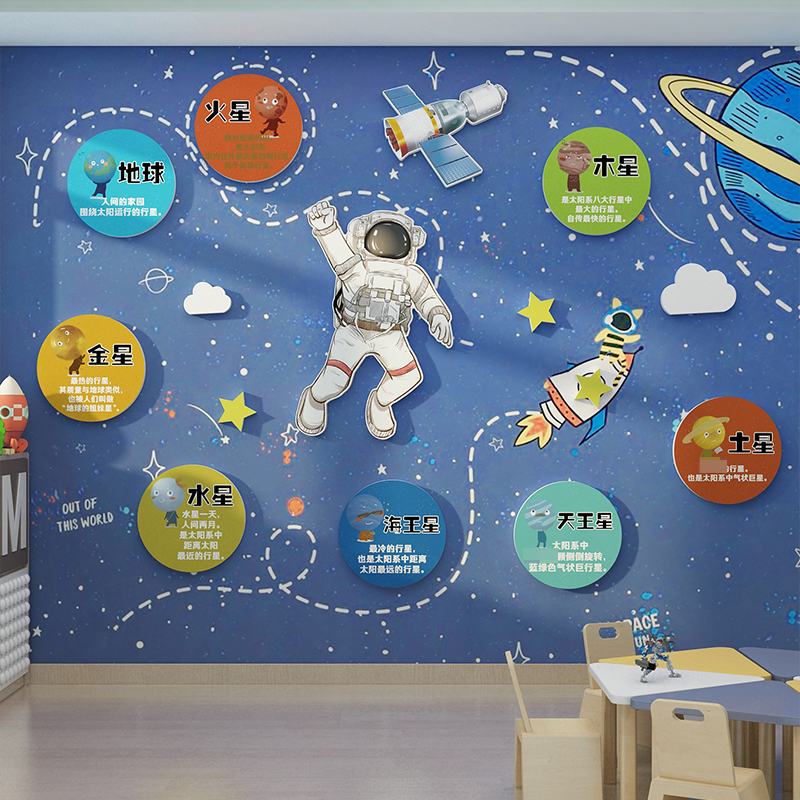幼儿园太空航墙面装饰环创星球主题文化成品布置材料科学发现技室