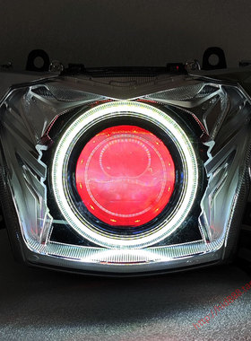 适用于本田国四佳御110摩托车大灯总成改装3寸LED双光透镜天使眼