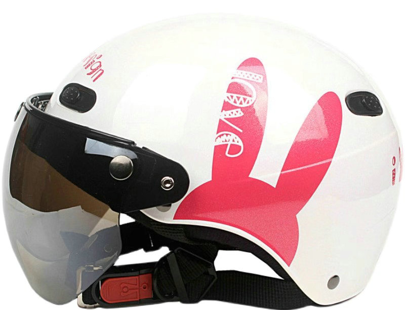 台湾EVO兔子白色电动摩托车半盔夏盔哈雷男女防紫外线成人头盔