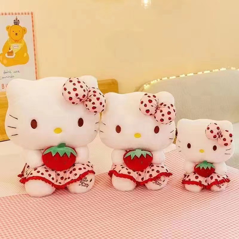 草莓KT猫公仔毛绒玩具抱枕凯蒂猫布娃娃厂家直销爆跨境礼物