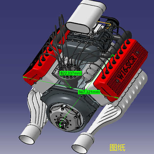 W16缸汽油发动机详细结构造3D三维几何数模型点火空气滤清器曲轴