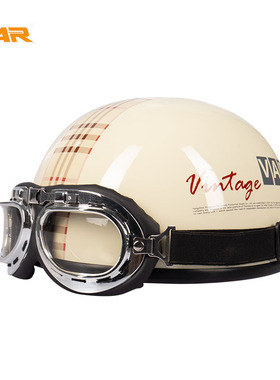 VAR新国标3C认证苏格兰格子电动摩托车头盔男女夏季防晒复古半盔