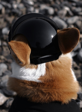 宠物机车头盔安全帽柯基狗外出拍照搞怪帽露耳朵防风眼镜中大型犬