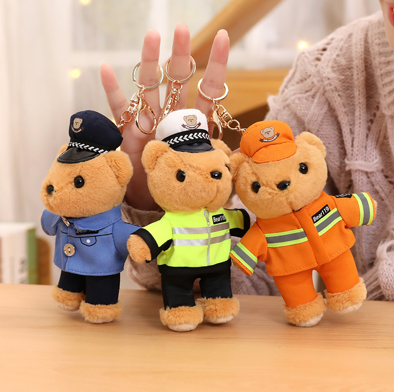 警察熊挂件网红交警小熊卡通钥匙扣男女汽车钥匙挂饰包包挂件玩偶