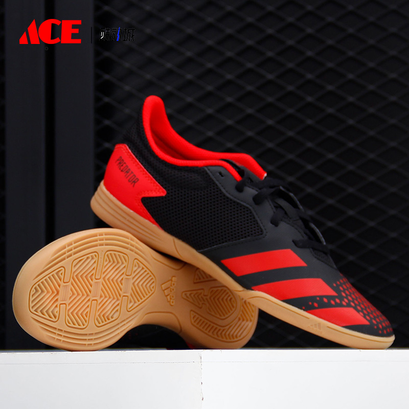 Adidas/阿迪达斯正品秋季新款儿童黑红拼色系带室内足球鞋 EF1979