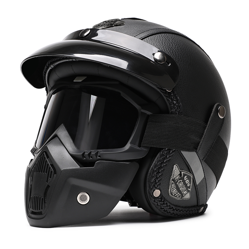 3C认证复古半盔男摩托车头盔夏季安全踏板机车巡航瓢盔四分之三盔