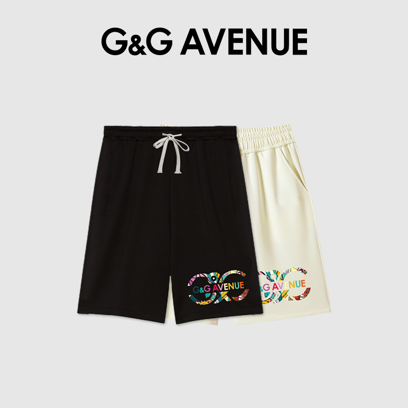 G&G AVENUE夏季新款时尚短裤品牌LOGO印花五分裤宽松休闲运动中裤