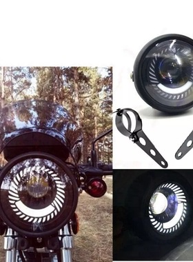 摩托车LED前大灯摩托车改装复古前大灯天使眼头灯 LED金属大灯