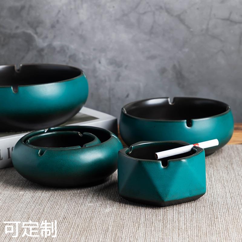 厂家直销陶瓷烟灰缸窑变绿色实用个性多功能烟灰缸可收纳广告LOGO