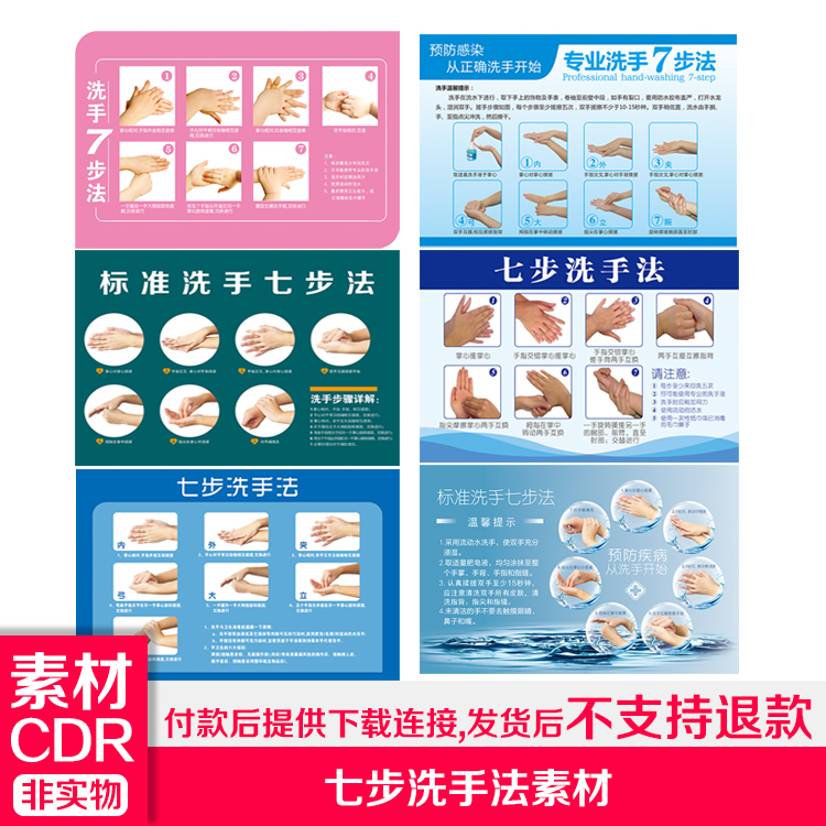 医院标准七步洗手法抵抗疫情宣传栏设计素材CDR源文件素材模板
