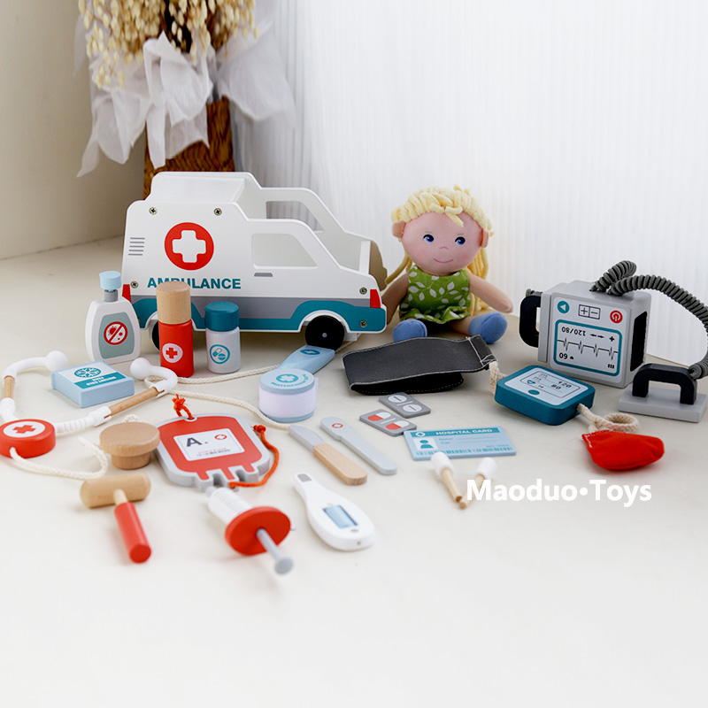 儿童卡通玩偶拖拉救护车主题游戏角D色包过家家小医生护士打针装
