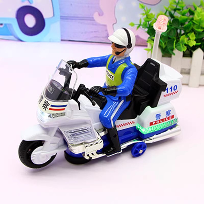 电动万向警车摩托车公安局治安巡逻车警察110儿童玩具三轮车模型