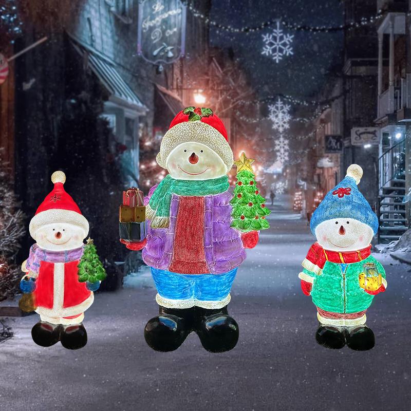 户外圣诞老人雕塑玻璃钢卡通雪人发光摆件圣诞节商场小区节日布置