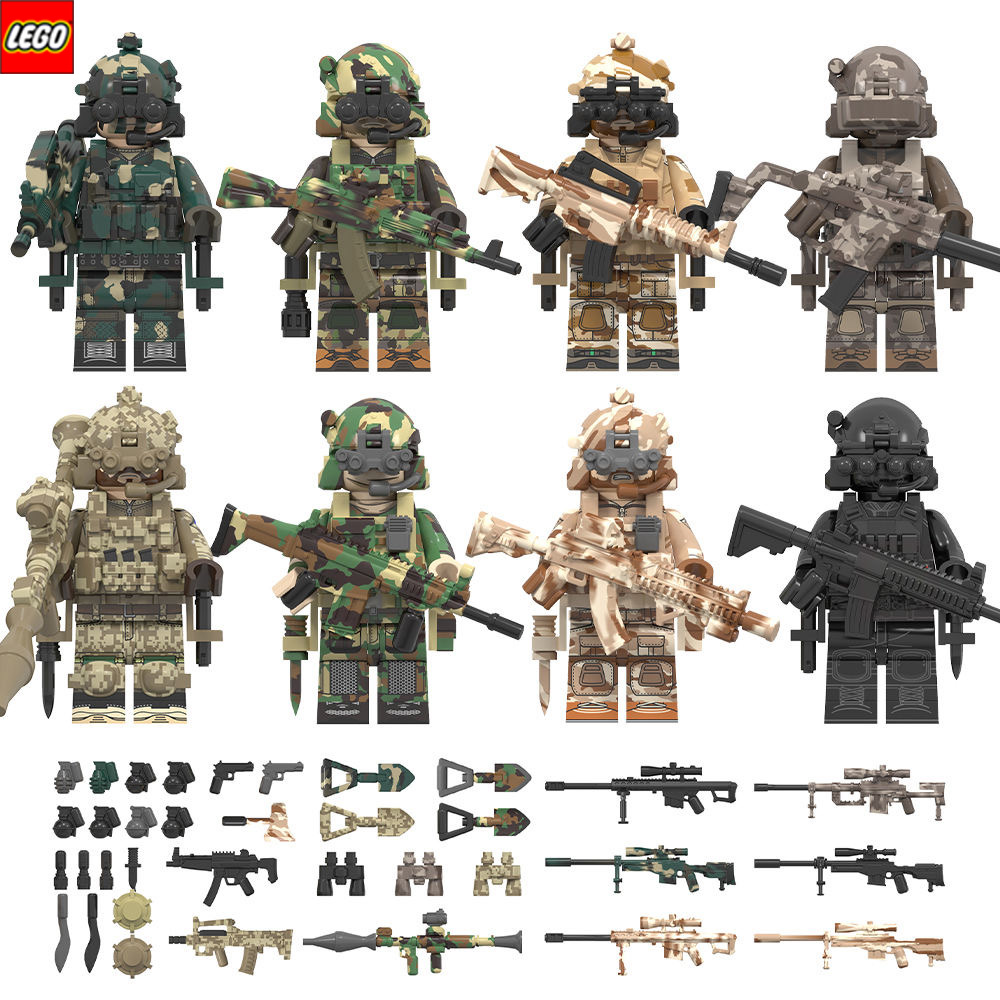 乐高MOC海豹突击队特种兵小人军事人仔SSO士兵AK武器儿童积木玩具
