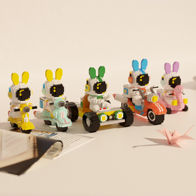 爿乜创意小摩托车宇航员男孩子积木益智微小颗粒拼装儿童玩具礼物