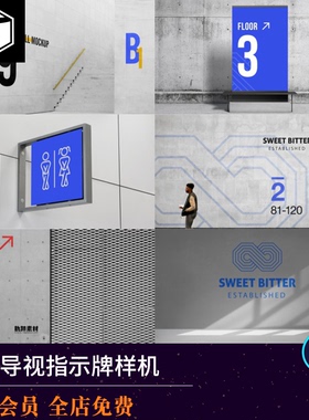 导视指示牌墙面空间展示VI品牌logo标识展厅PSD样机设计素材模板