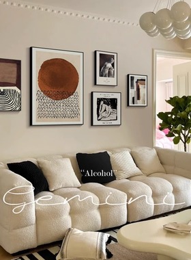 复古美式沙发背景墙挂画抽象艺术照片墙壁画小众高级感客厅组合画