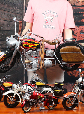 复古怀旧老式做旧铁艺印第安摩托车汽车模型摆件创意道具装饰摆设