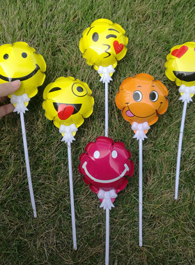 4寸迷你自动充气球 卡通笑脸铝膜球 带托杆小气球 吐舌头眨眼睛
