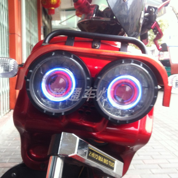 祖玛山猫鸭子路虎摩托车改装双光透镜天使眼氙气灯大灯总成疝气灯