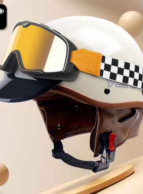 野马3C认证瓢盔电动车头盔夏季防晒复古半盔四季通用电瓶安全帽