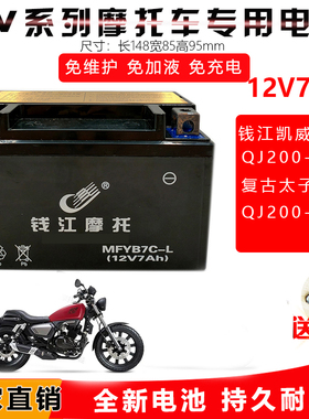 适用钱江凯威荣光BJ200-2H-2G复古太子202摩托车免维护干电池12V7