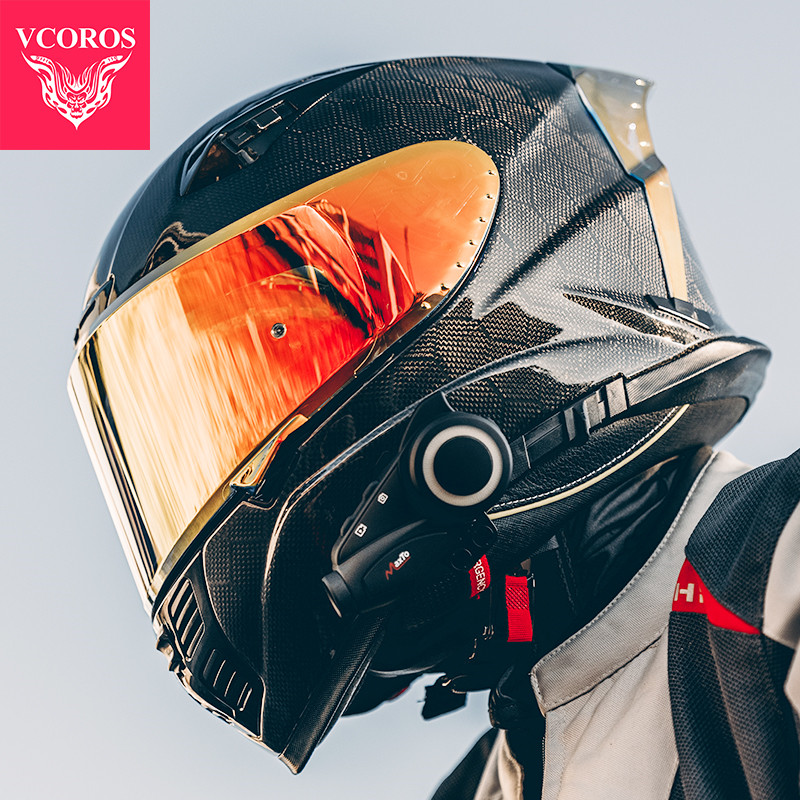 VCOROS碳纤维头盔摩托车男女大尾翼双镜片大码机车全盔酷四季防雾
