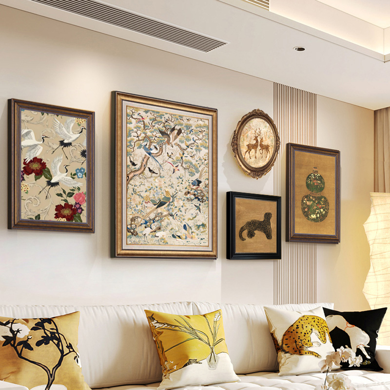 美式复古客厅装饰画法式中古风挂画沙发背景墙画葫芦正品油画壁画