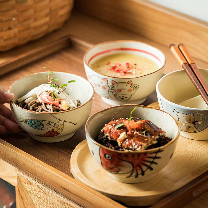 可爱吃饭的碗 家用好看漂亮的碗陶瓷2023新款日式风小汤碗卡通风