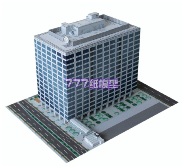 [777纸模型]1:500 1:350现代商务办公大楼1 城市建筑沙盘场景作业