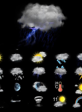 AE模板-创意真实天气预报动态图标风雷晴天温度下雨透明循环动画